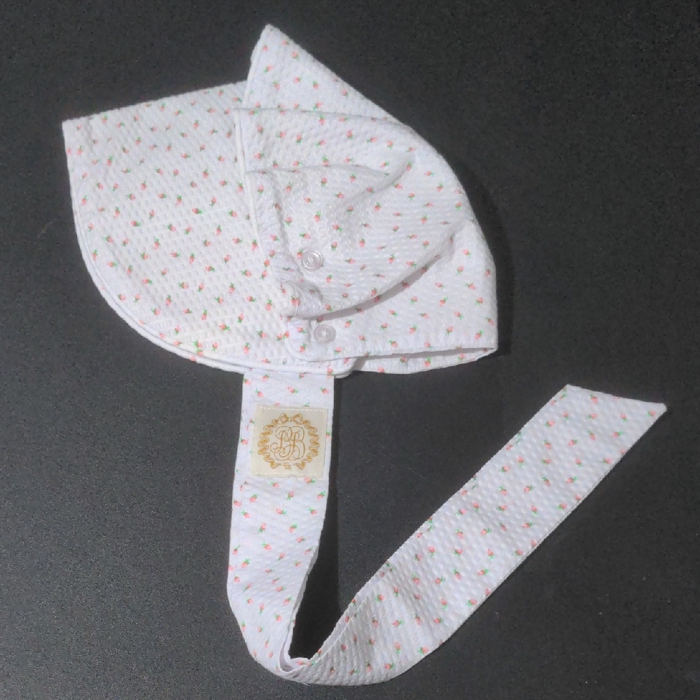 TBBC Pink Rosebud Floral White Baby Bonnet. Size XL 3-4 T